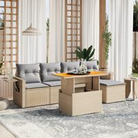 6-delige Loungeset met kussens poly rattan beige