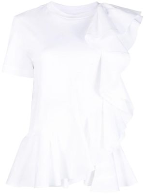 Alexander McQueen t-shirt asymétrique à volants - Blanc