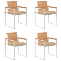 Tuinstoelen 4 st met kussens massief teakhout