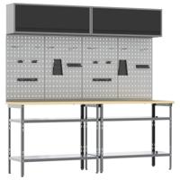 Werkbankset met plank 8 pcs Zwart en Grijs Gepoedercoat staal