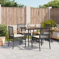 5-delige Tuinset met kussens poly rattan zwart