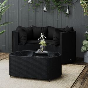 4-delige Loungeset met kussens poly rattan zwart