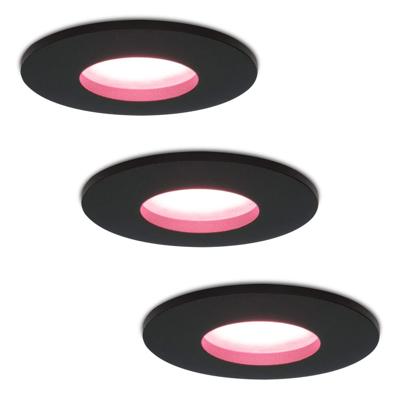 Set van 3 Porto - Smart inbouwspot - IP44 waterdicht - 5,5 Watt 345 Lumen - Wifi + Bluetooth - RGBWW - GU10 - Google Home, Amazon Alexa en Siri - Voor binnen, buiten en badkamer - Zwart