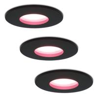 Set van 3 Porto - Smart inbouwspot - IP44 waterdicht - 5,5 Watt 345 Lumen - Wifi + Bluetooth - RGBWW - GU10 - Google Home, Amazon Alexa en Siri - Voor binnen, buiten en badkamer - Zwart