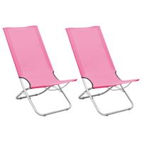 Strandstoelen 2 st inklapbaar stof roze - thumbnail
