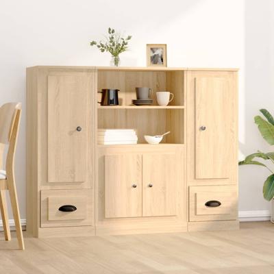 Hoge kasten 3 st bewerkt hout sonoma eikenkleurig