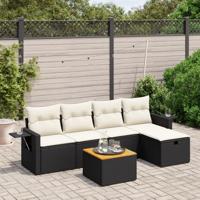6-delige Loungeset met kussens poly rattan zwart