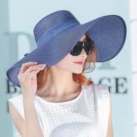 Vrouwen zomer hoeden opvouwbare brede rand strand Sun Straw Cap elegante hoeden Caps kleur: Navy Blue(M)