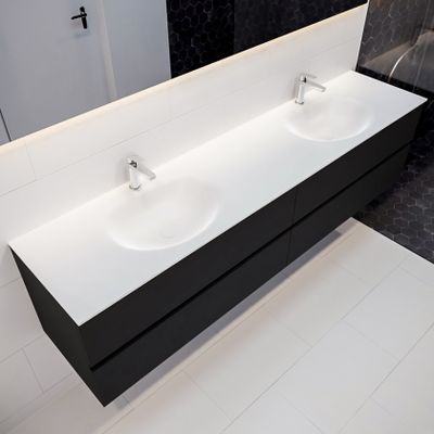 Mondiaz Vica Moon badmeubel Urban 200 cm 4 lades solid surface dubbele spoelbak 2 kraangaten