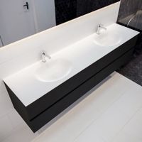Mondiaz Vica Moon badmeubel zwart mat 200 cm 4 lades solid surface dubbele spoelbak 2 kraangaten Mondiaz Vica Moon badmeubel zwart mat 200 cm 4 lades solid surface dubbele spoelbak 2 kraangaten