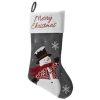 Decoratie kerstsok - grijs - met sneeuwpop - H45 cm - velvet - Merry Christmas - thumbnail