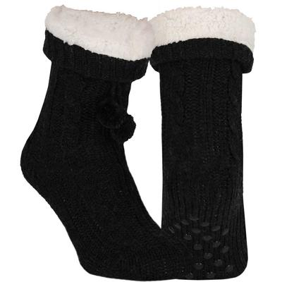 Apollo Huissloffen - kinderen - gebreid - slofsokken - antraciet - one size maat 36/41 - fleece
