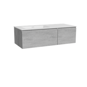 Storke Edge zwevend badmeubel 120 x 52 cm beton donkergrijs met Mata asymmetrisch linkse wastafel in solid surface mat wit