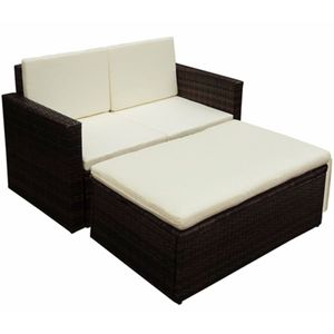 2-delige Loungeset met kussens poly rattan bruin