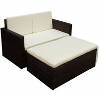 2-delige Loungeset met kussens poly rattan bruin - thumbnail