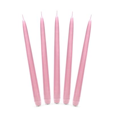 Partydeco Dinerkaarsen - lichtroze - 10x stuks - 24 cm - 5 Branduren - Kandelaar kaarsen