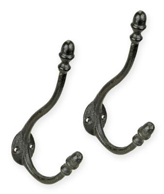 A PAIR OF 4 CAST IRON WALL HOOKS