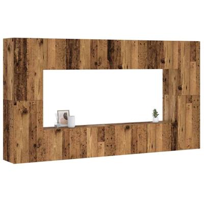8-delig Tv-meubelset wandmontage bewerkt hout oud houtkleurig