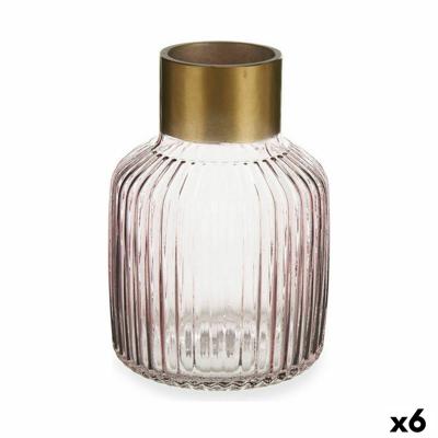 Vaas Strepen Roze Gouden Glas 14,5 x 22 x 14,5 cm (6 Stuks)