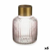 Vaas Strepen Roze Gouden Glas 14,5 x 22 x 14,5 cm (6 Stuks)