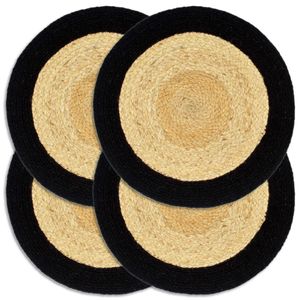 VidaXL Placemats 4 st 38 cm jute en katoen natuurlijk en zwart