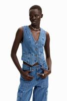 Gestreepte denim vest met knoopsluiting. - BLUE - XL