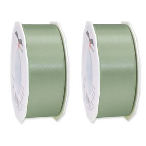 2x Luxe hobby/decoratie lichtgroene satijnen sierlinten breed 4 cm/40 mm x 25 meter - Cadeaulinten