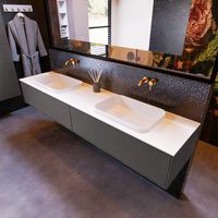 Mondiaz Erin 200cm badmeubel Dark Grey met 2 lades en witte wastafel dubbel zonder kraangaten - thumbnail