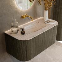 Badmeubel Mondiaz Kurve-Dlux | 100 cm | Meubelkleur Shadow | Wastafelkleur Nata | Solid surface | Wasbak midden spoelbak | Zonder kraangat(en)