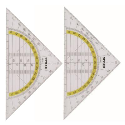 Stylex Geodriehoek - 2x - met liniaal en gradenboog - kunststof - 14 x 9 cm - wiskunde/school
