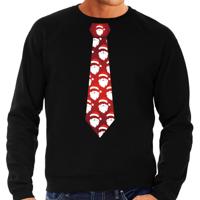 Bellatio Decorations Kersttrui - sweater - stropdas kerstmannen - heren - zwart - kerstdiner kleding