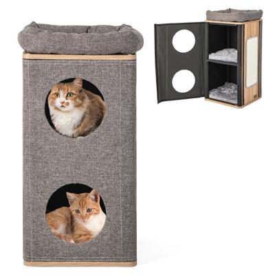 Kattenmand Kattenhuis met Krabplank en 3 Matten Speelton voor Katten tot 20 kg Kattenkrabpaal met Holletjes Grijs + Natuur