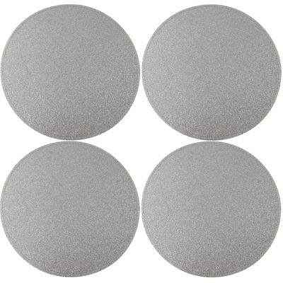4x Ronde placemats/onderleggers zilver met glitters 33 cm