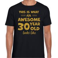 Cadeau T-shirt voor heren - leeftijd 30 jaar - awesome - zwart - glitter goud - Verjaardagsfeest