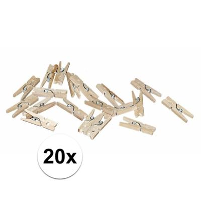 Hobby/Knutselen mini knijpertjes - 20x - naturel kleur - 2 cm - kleine/mini knijpers - foto ophangen