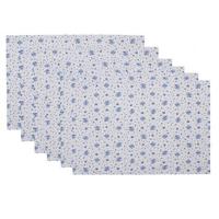 Clayre & Eef Placemats Set van 6 48x33 cm Wit Blauw Katoen Rechthoek - thumbnail