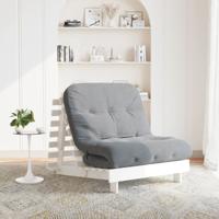 Futon slaapbank met matras 80x206x11 cm massief grenenhout wit