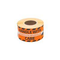 Etiket rillprint handle with care oranje