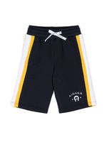 Aigner Kids short de sport rayé à logo brodé - Bleu