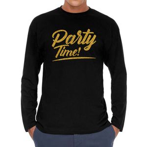 Party time goud tekst longsleeve zwart heren - Glitter en Glamour goud party kleding shirt