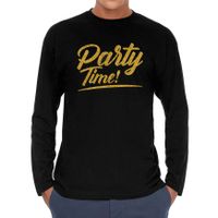 Party time goud tekst longsleeve zwart heren - Glitter en Glamour goud party kleding shirt - thumbnail