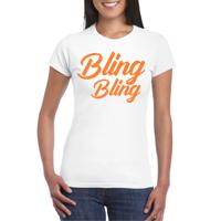 Verkleed T-shirt voor dames - bling - wit - oranje glitter - glitter and glamour - carnaval/themafee