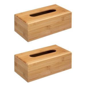 2x stuks tissuedoos/tissuebox bruin 25 x 13 x 8,5 cm van bamboe hout