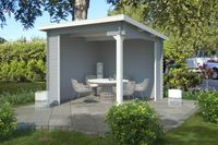 Outdoor Life Lara Blokhut 295x295 cm 28 mm vuren Platinum Grey-Wit gecoat- Lessenaarsdak- - Outdoor Life Outdoor Life Lara Blokhut 295x295 cm 28 mm vuren Platinum Grey-Wit gecoat- Lessenaarsdak- - Outdoor Life