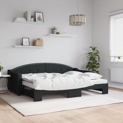Slaapbank met onderschuifbed en matrassen 80x200 cm stof zwart