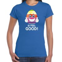 Vrolijk Paasei ei feel good t-shirt blauw voor dames - Paas kleding / outfit