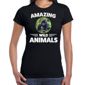 T-shirt gorilla apen amazing wild animals / dieren zwart voor dames