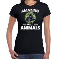 T-shirt gorilla apen amazing wild animals / dieren zwart voor dames