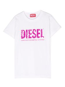 Diesel Kids t-shirt en coton à logo orné de sequins - Blanc