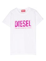 Diesel Kids t-shirt en coton à logo orné de sequins - Blanc Diesel Kids t-shirt en coton à logo orné de sequins - Blanc